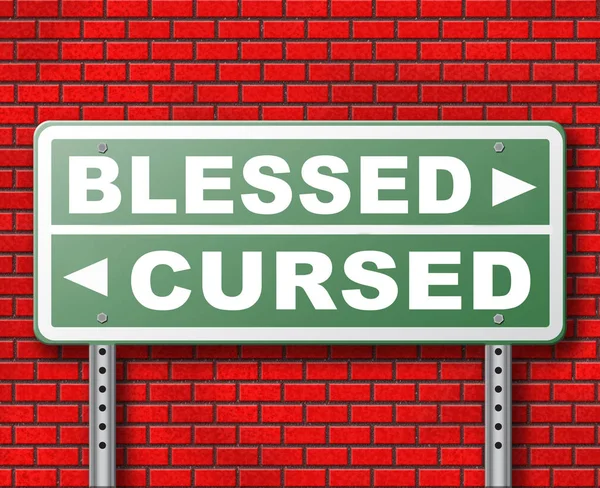 Blessed Cursed Road Sign Brick Wall Background — Stock Photo, Image