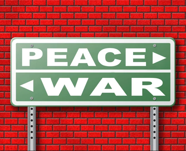 Barış Savaş Yol Işaret Tuğla Duvar Arka Plan Üzerinde — Stok fotoğraf