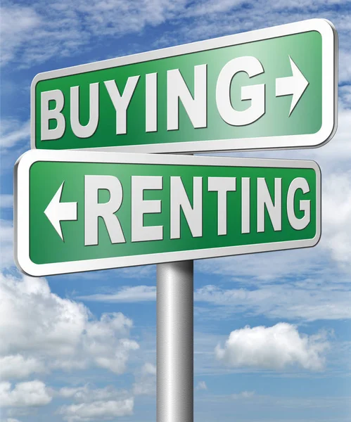 Renting or buying sign boards against cloudy sky background