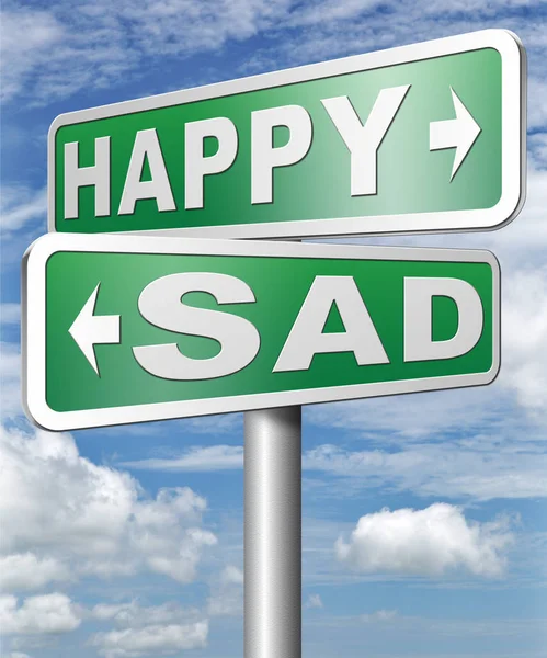 Sad Happy Sign Boards Cloudy Sky Background — Stock Photo, Image