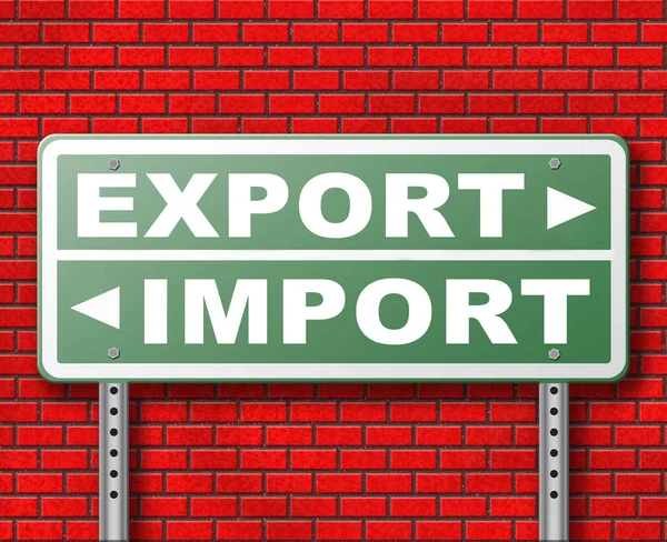 Import Nebo Export Dopravní Značka Cihlovou Zeď Pozadí — Stock fotografie