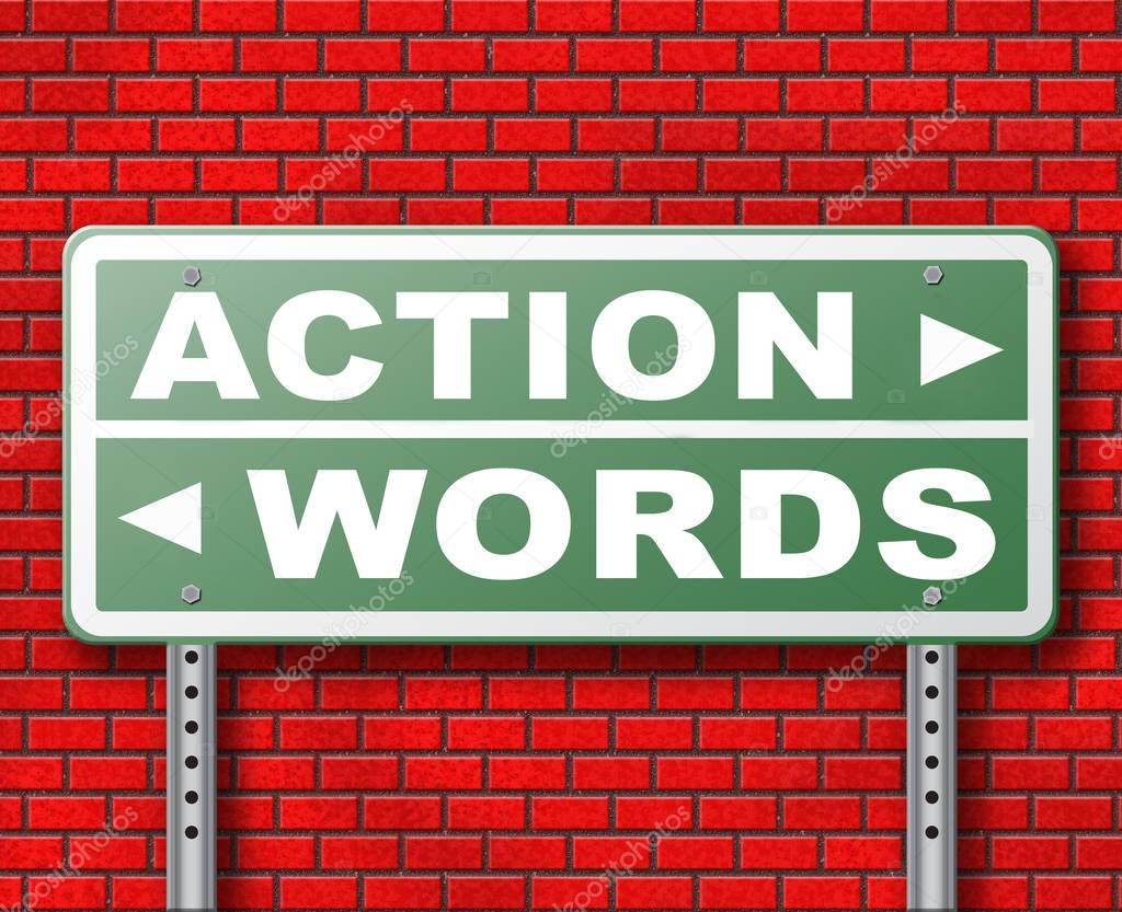 Action or words road sign on brick wall background