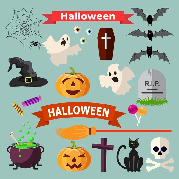 Halloween szalagok és karakterek halmaza. — Stock Vector