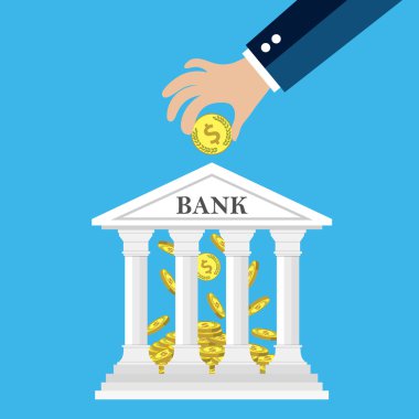 Altın madeni para banka koyarak el