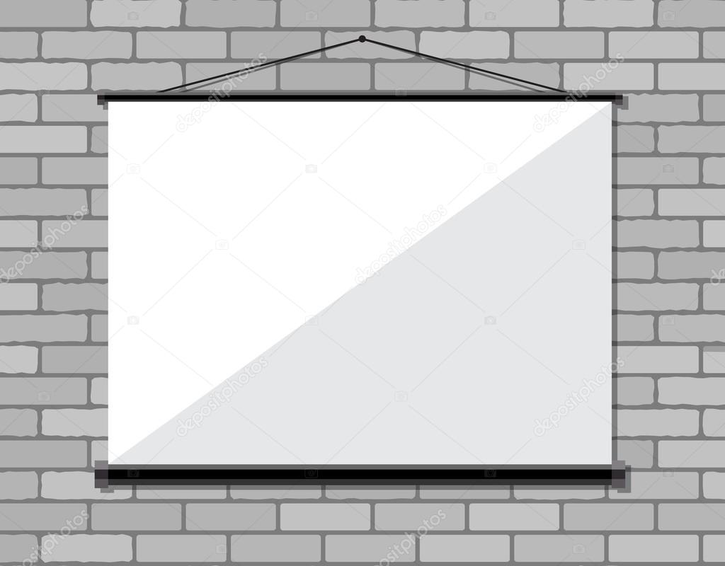 Projector screen on brick wall,