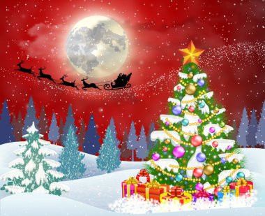 gece gökyüzü arka plan üzerinde Noel ağacı