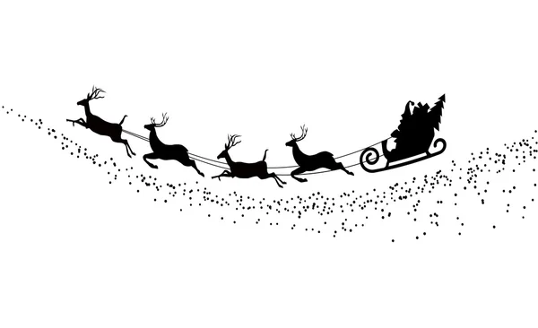 Silhouette Santa Claus flying with deer — Stock Vector