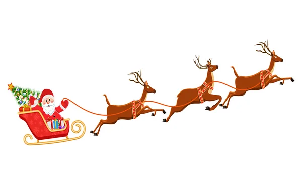 Illustration vectorielle du Père Noël volant avec des cerfs — Image vectorielle