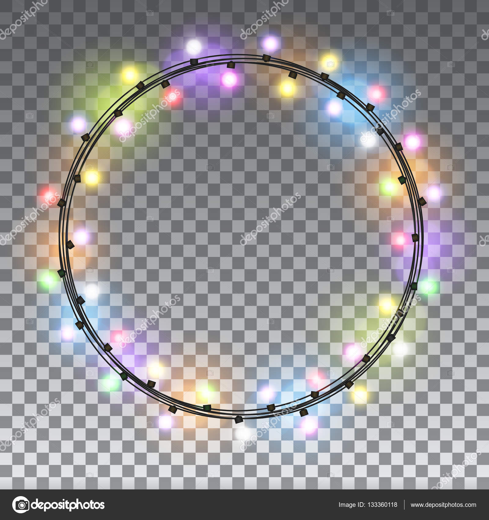 Luci colorate Natale incandescente cerchio isolati su sfondo trasparente Impostare ghirlande per la cartolina d auguri illustrazione di vettore
