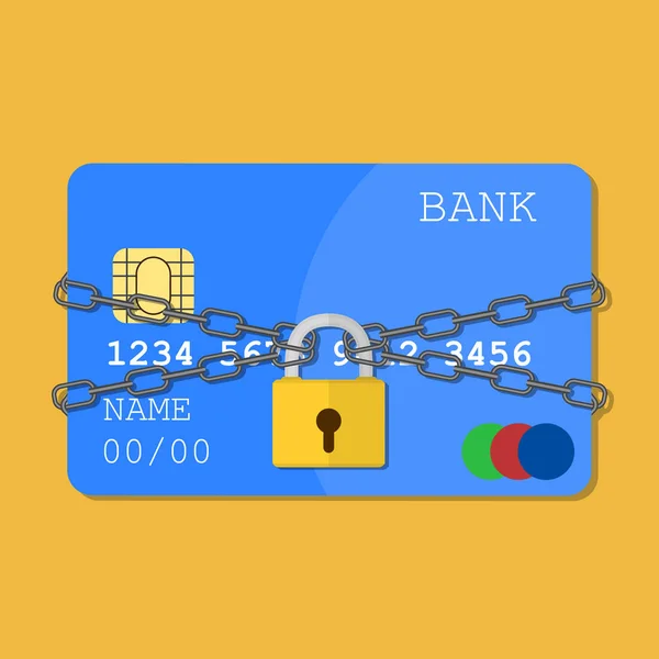 Tarjeta de crédito con cadenas y pad lock — Vector de stock