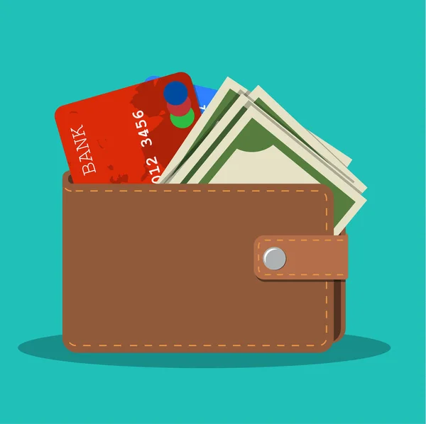 A kártyával és készpénzzel pénztárca — Stock Vector