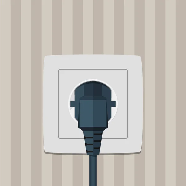 Electric plug and socket on a wall. — Stock Vector