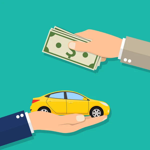 Χέρι του επιχειρηματία με χρήματα αγοράζοντας ένα αυτοκίνητο — Διανυσματικό Αρχείο
