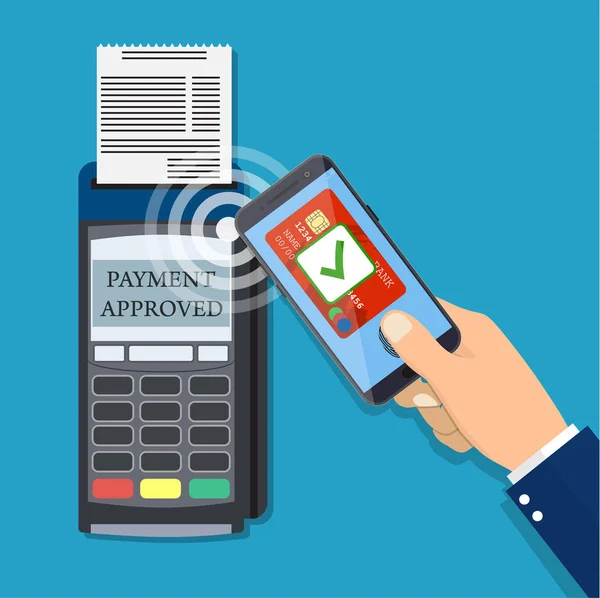 Płatności za pomocą terminalu i smartphone — Wektor stockowy