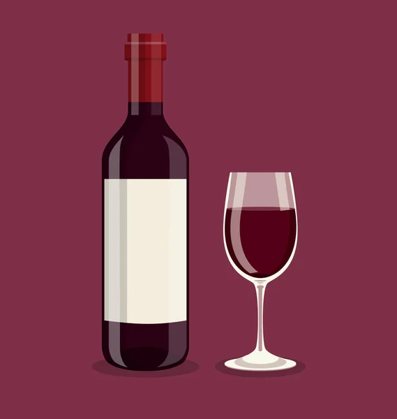 평평한 병 및 와인 한 잔 — 스톡 벡터