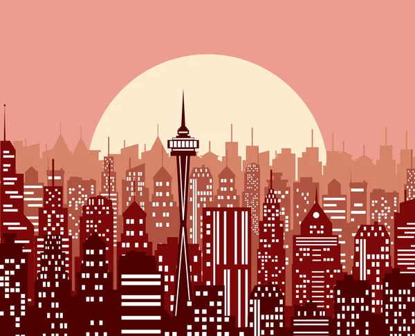 Evening cityscape vector illustration. — Stock Vector