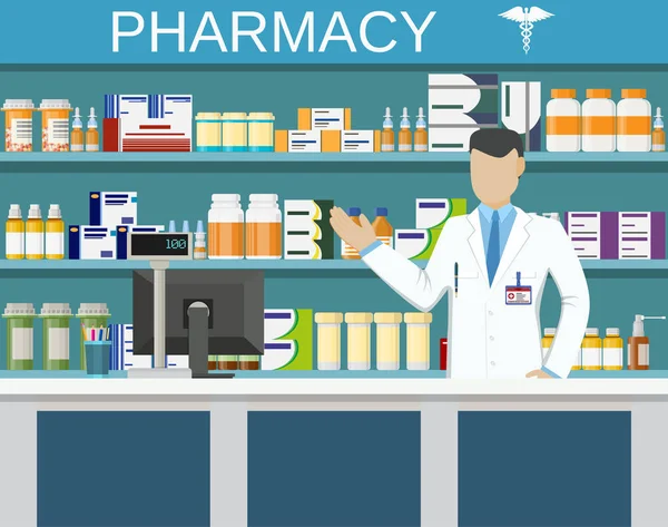 Farmácia interior moderna ou farmácia —  Vetores de Stock