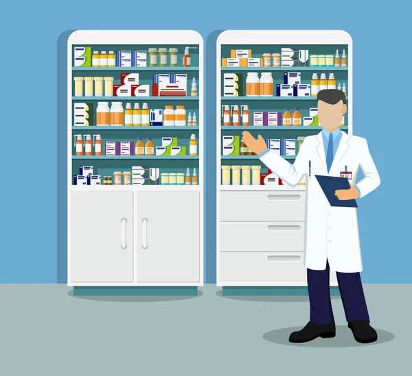 Σύγχρονο εσωτερικό φαρμακείο ή φαρμακείο — Διανυσματικό Αρχείο