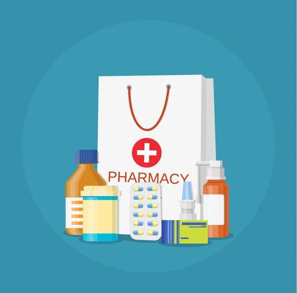 Modern interior pharmacy and drugstore. — Stock Vector