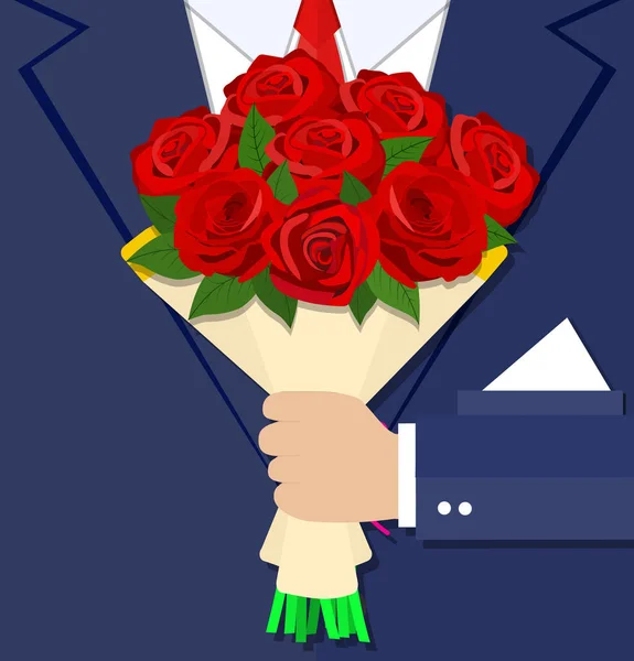 Dibujos animados hombre de negocios mano sosteniendo flores de ramo — Archivo Imágenes Vectoriales