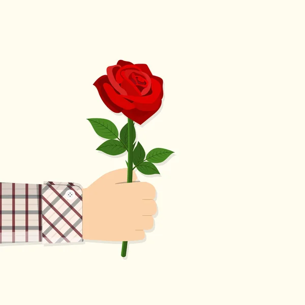 Человек держит в руке красную розу . — стоковый вектор