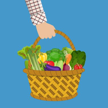 Kırmızı plastik alışveriş sepeti dolu