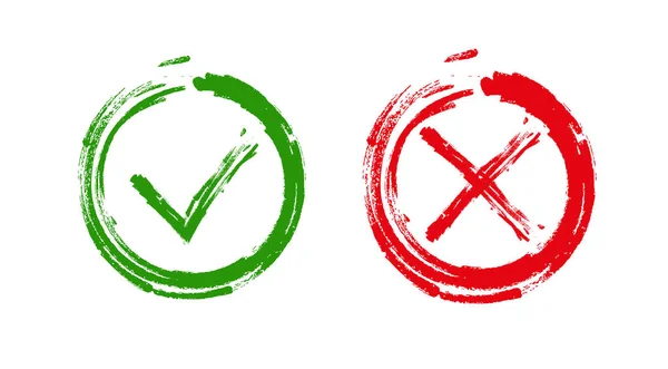 Marca de verificación verde OK y rojo X iconos , — Vector de stock