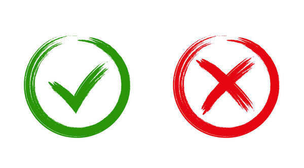 Зеленая галочка OK и красные иконки X
,