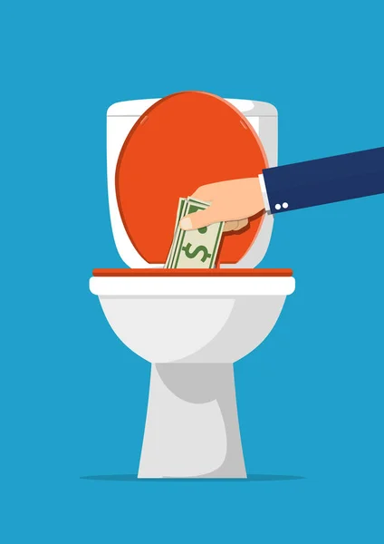 İşadamı el dolarlarına tuvalete koyarak. — Stok Vektör