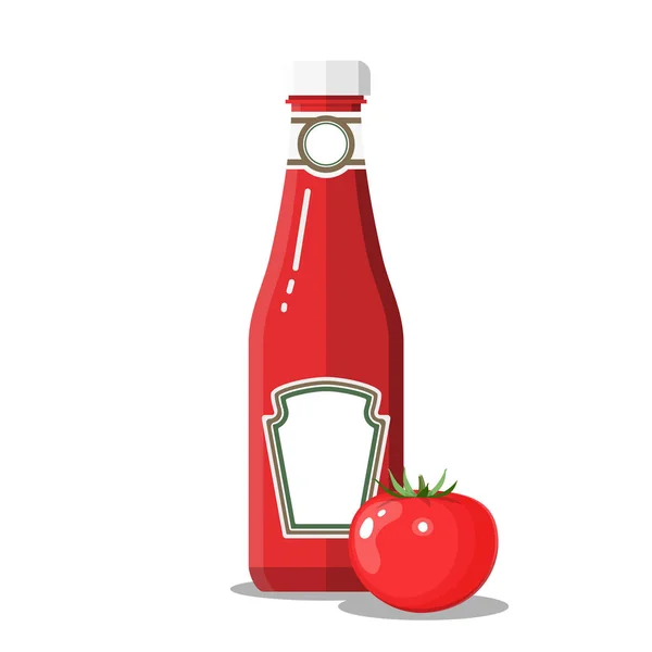 Botella de vidrio de ketchup de tomate tradicional . — Vector de stock