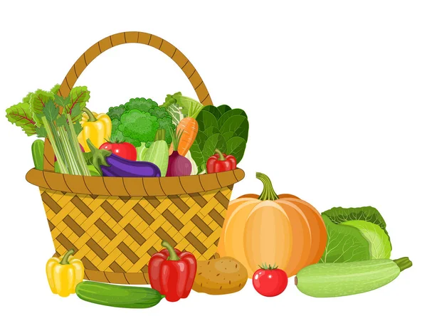 Cesta con verduras — Vector de stock