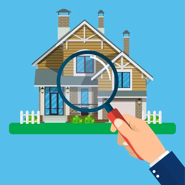 Magnifying glass with house. — Stock Vector