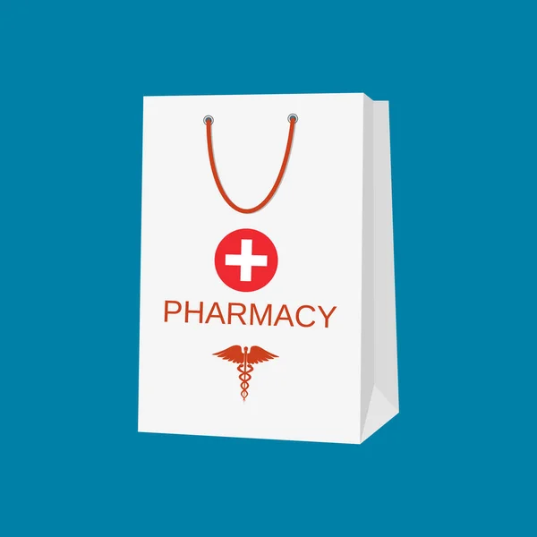 Saco de compras branco para pílulas médicas —  Vetores de Stock