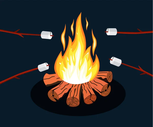 Bonfire with marshmallow. — Stock Vector