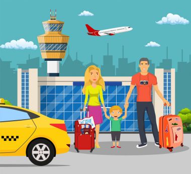 Havaalanı önünde çocuklu genç aile