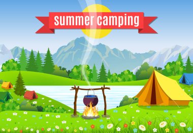 Bir şenlik ateşi üzerinde siyah kamp pot