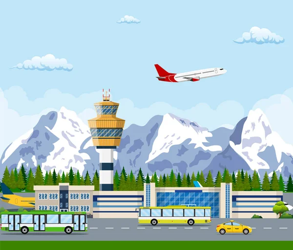 Aeroporto internazionale in montagna concetto . — Vettoriale Stock