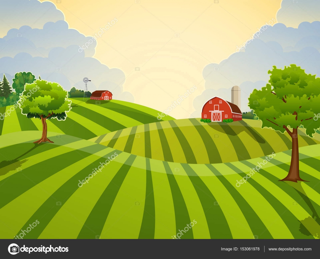 Animado: campo | Verde siembra campo de granja de dibujos animados