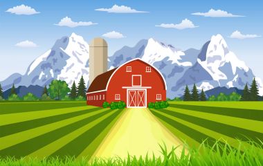 Çizgi film çiftlik alan tohumlama yeşil,