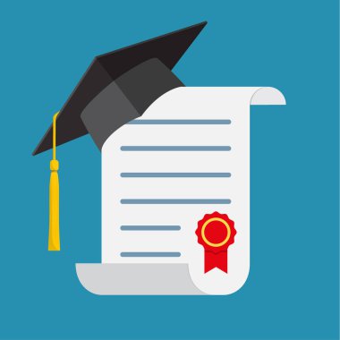 mezuniyet şapkası ve diploması.