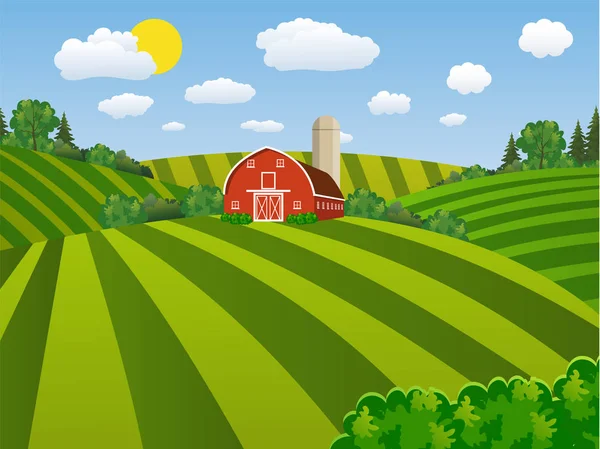 Cartoon farm green seeding field, — Stock Vector