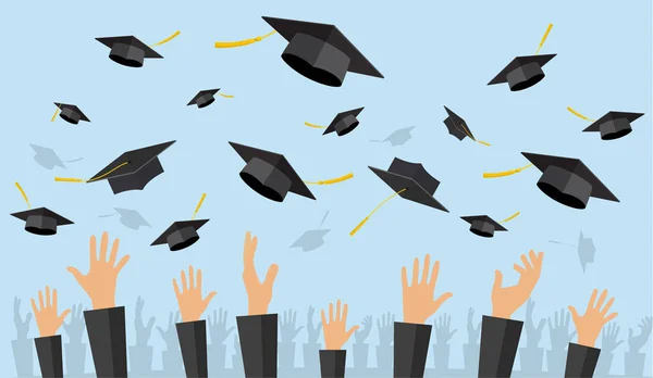 Graduating students of pupil hands — Stock Vector