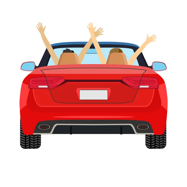 Ζευγάρι στο αυτοκίνητο με τα χέρια υψωμένα. — Διανυσματικό Αρχείο
