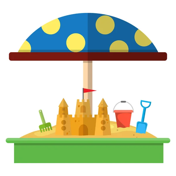 Sandbox com vermelho pontilhado ícone guarda-chuva — Vetor de Stock