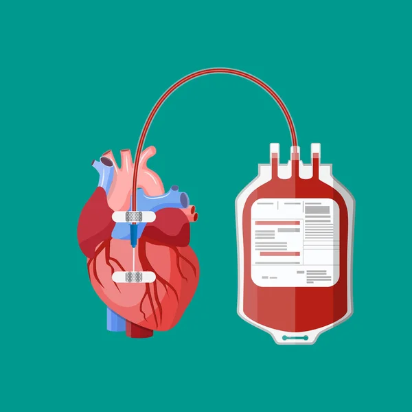 Blood bag and heart. — Stock Vector
