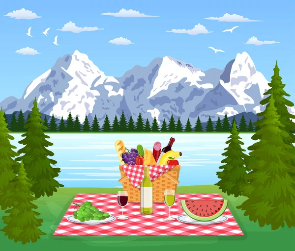 Picnic en las montañas — Vector de stock