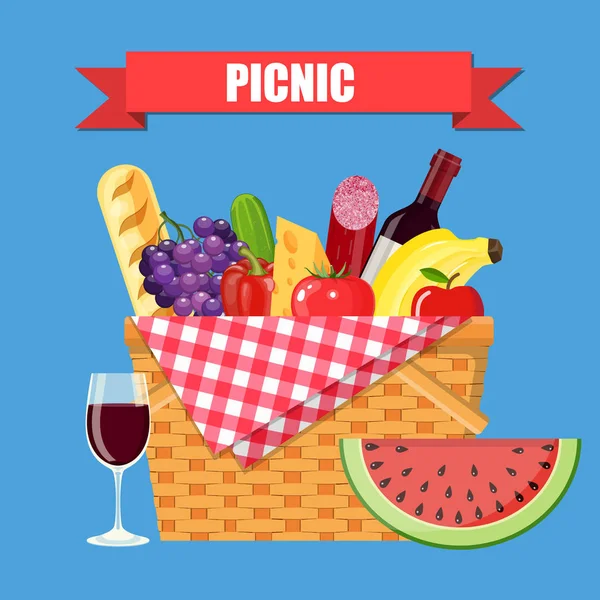 Cesto da picnic in vimini — Vettoriale Stock