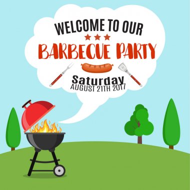 Barbekü davetiyesi kartında.