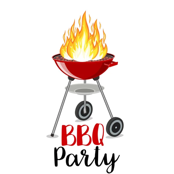 BBQ party banner grill con fuoco — Vettoriale Stock