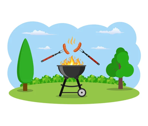 Barbecue grill és konyhai eszközökkel — Stock Vector